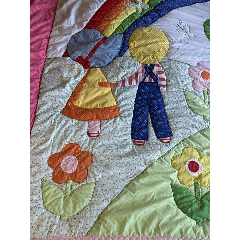Sunbonnet Sue & Overall Sam Comforter 65x82 Rainbow Apple Tree Floral Vintage